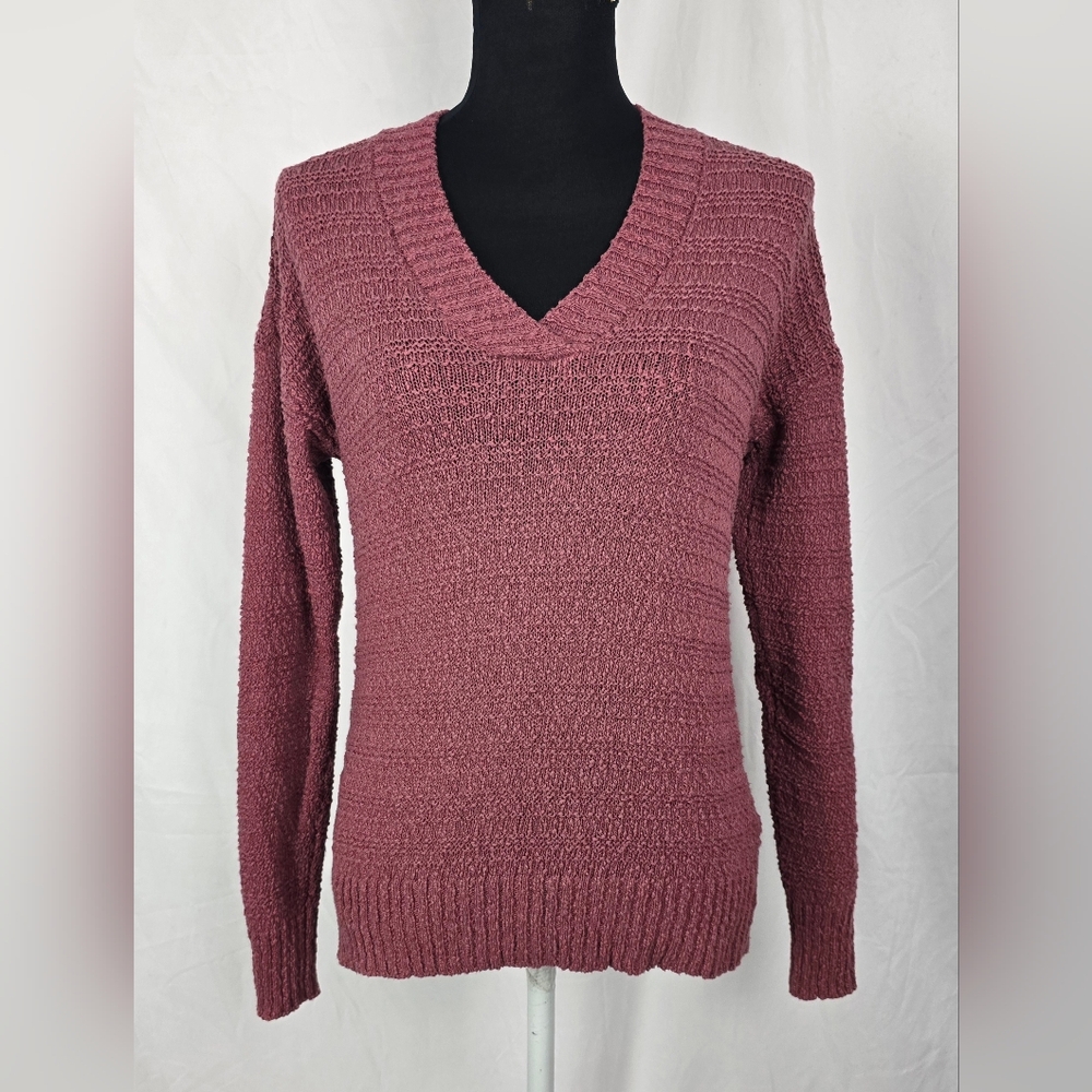 C&C California Rusty Pink Beachy V-Neck Textured Knit Sweater Women's sz S